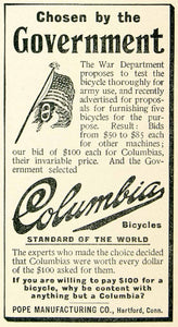 1896 Ad Columbia Bicycles Pope Hartford CT Government Bike American Flag CCG1