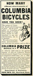 1896 Ad Columbia Bicycle Pope Hartford CT Victorian Woman Riding CCG1