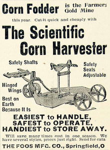 1896 Ad Foos Corn Fodder Cutter Harvester Farm Machine Safety Shaft CCG1