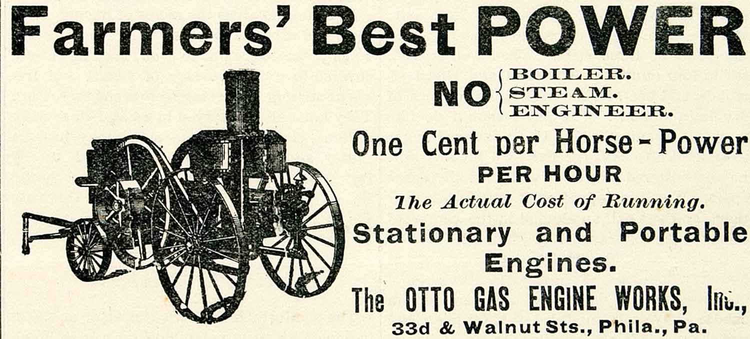 1896 Ad Otto Gas Engine 33rd Walnut St Philadelphia PA Farm Machinery CCG1