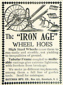 1896 Ad Bateman Iron Age Wheel Hoe Steel Frame Farm Machine Tubular CCG1