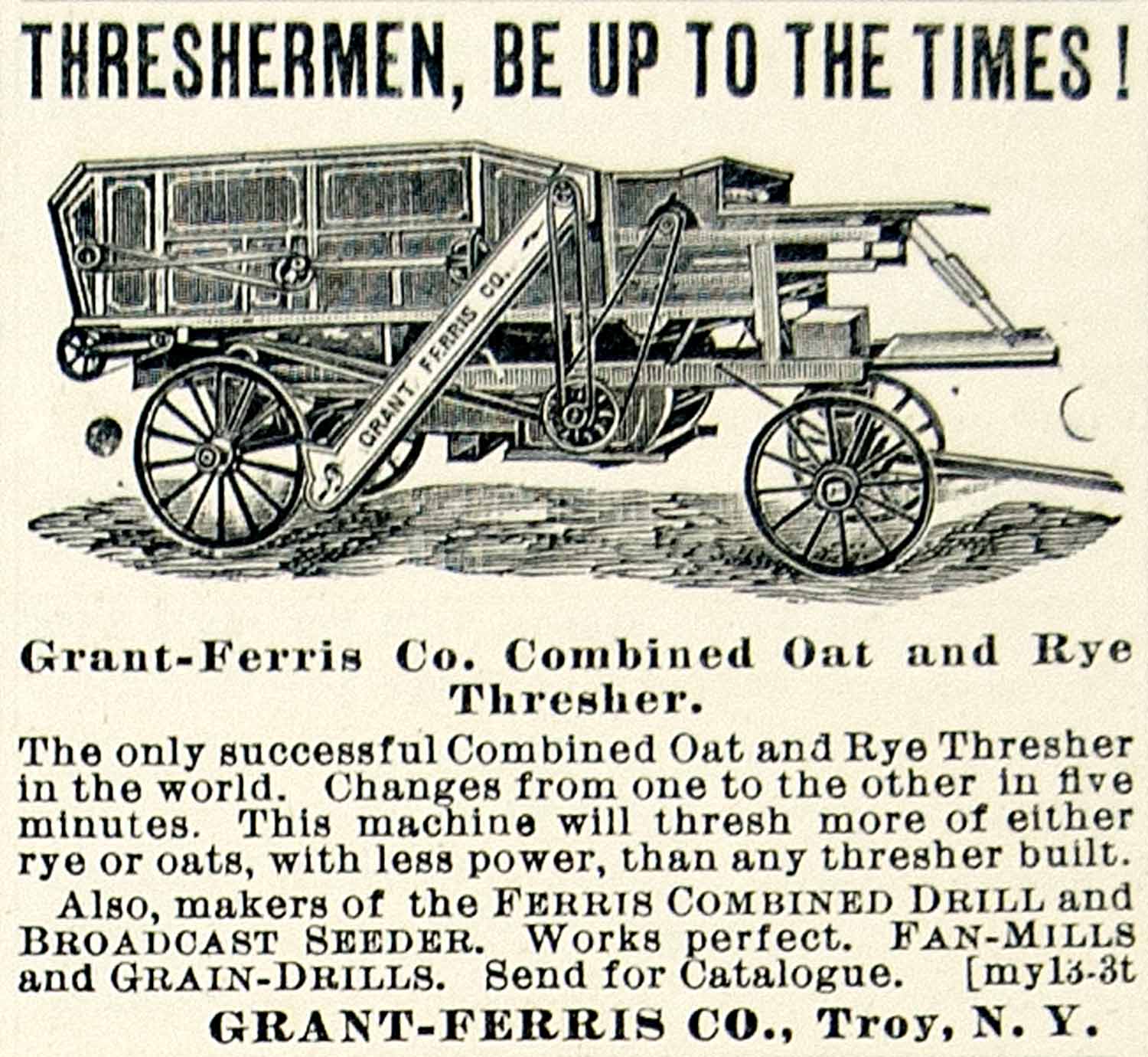 1897 Ad Grant Ferris Combined Oat Rye Thresher Farm Machine Harvest Crop CCG1