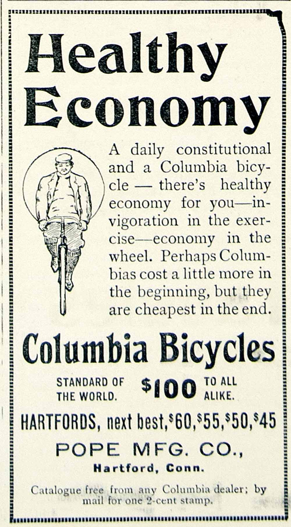 1897 Ad Columbia Bicycles Pope Healthy Economy Transportation Ride Hartford CCG1
