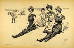 1906 Charles Dana Gibson Girls Victorian Swimsuit Print - ORIGINAL
