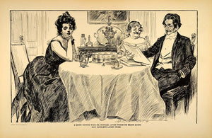 1906 Print Charles Dana Gibson Girl Dinner Dr Bottles Dining Room Drawing Sketch