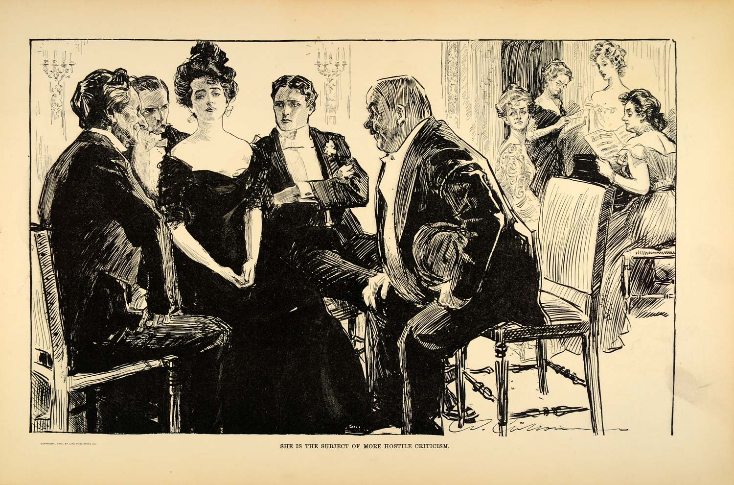 1906 Print Charles Dana Gibson Girl Victorian Gentlemen Drawing Sketch Satire