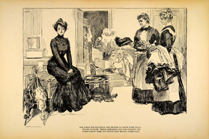 1906 Print Charles Dana Gibson Girl Travel Trunks Maid Packing Luggage Drawing