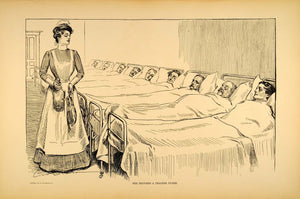 1906 Print Charles Dana Gibson Victorian Nurse Hospital Ward Invalids Patients