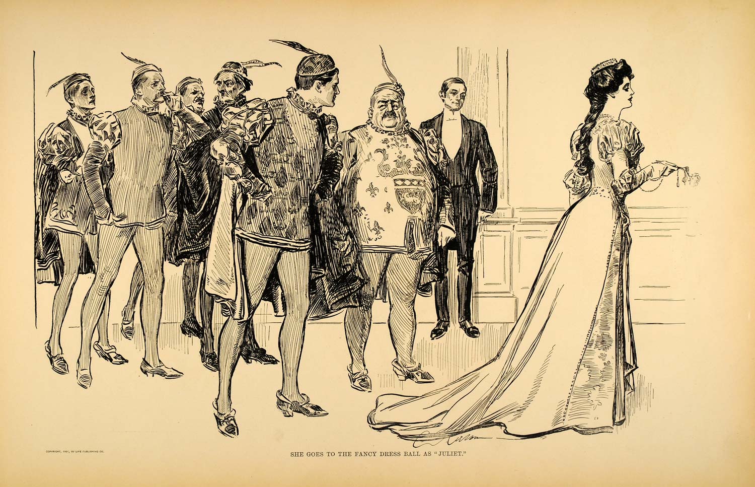 1906 Print Charles Dana Gibson Girl Masquerade Costume Ball Juliet Drawing Art