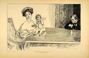 1906 Print Charles Dana Gibson Girl Cupid Stethoscope Heartbeat Drawing Satire