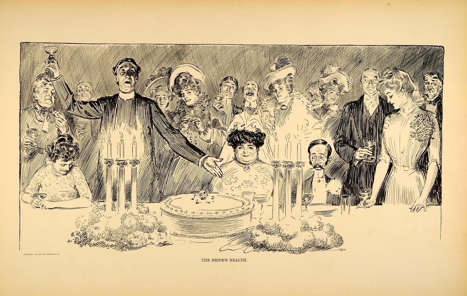 1906 Print Charles Dana Gibson Bride Victorian Wedding Cake Toast Drawing Art
