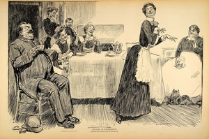 1906 Print Charles Dana Gibson Victorian Servants Kitchen Maids Satire Drawing
