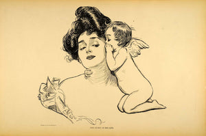 1906 Print Charles Dana Gibson Girl Cupid Cherub Love Romance Victorian Drawing