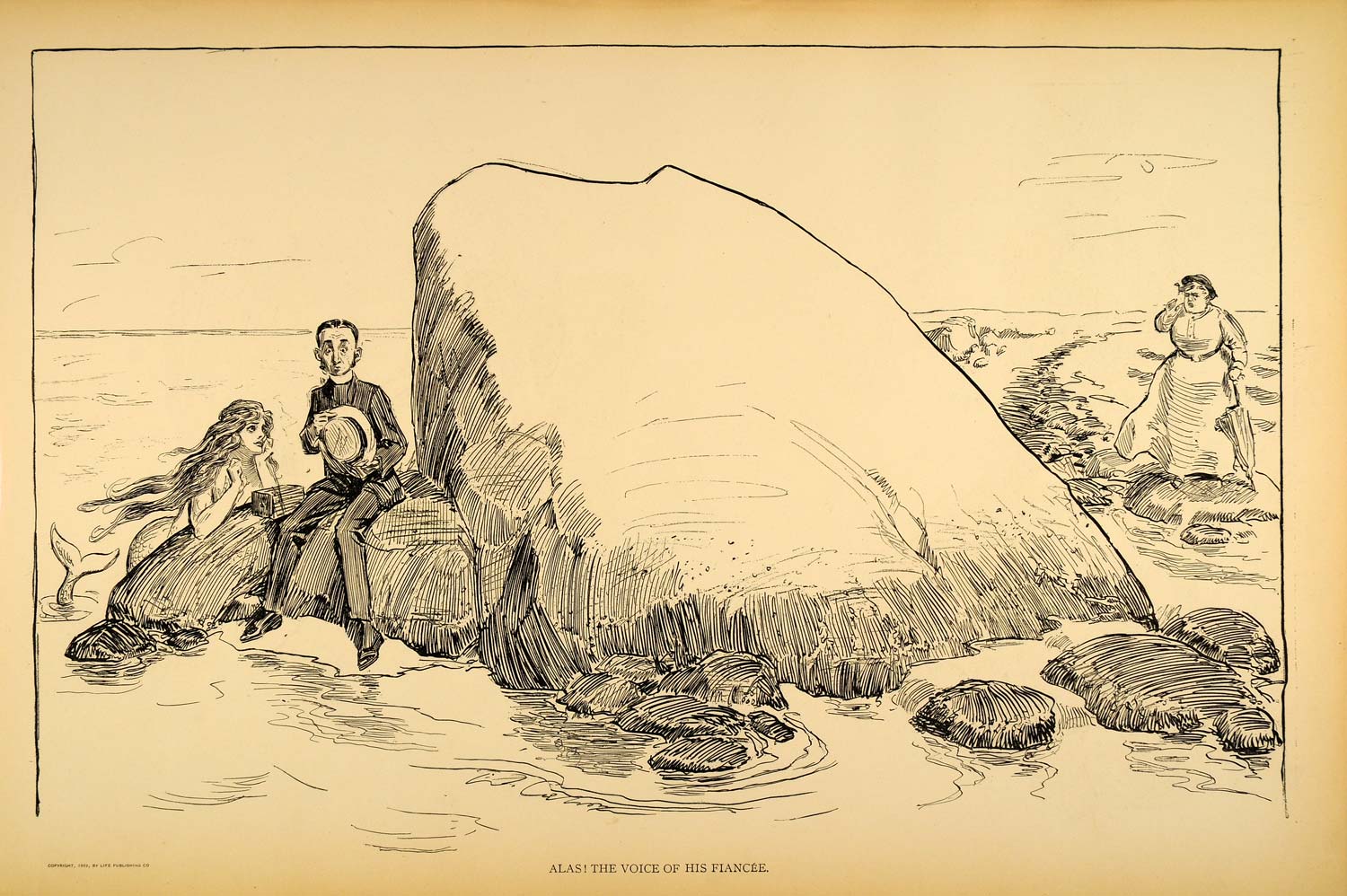 1906 Print Charles Dana Gibson Mermaid Man Fiancee Humor Satire Drawing Art