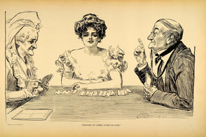 1906 Print Charles Dana Gibson Girl Card Game Playing Cards Love Romance Satire