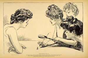 1906 Print Charles Dana Gibson Girls Weaker Sex Magnifying Glass Romance Satire