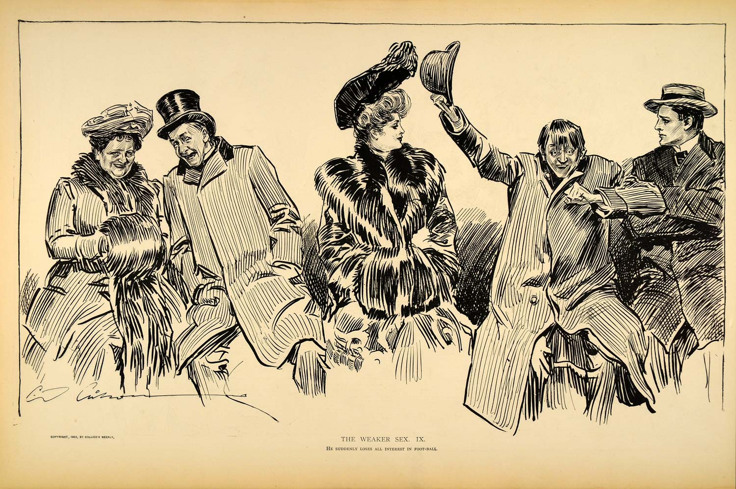 1906 Print Charles Dana Gibson Girl Man Football Game Spectators Romance Satire