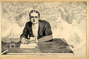 1906 Print Charles Dana Gibson Girls Man Writing Letter Romance Satire Drawing