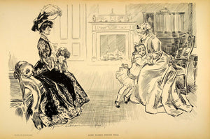 1906 Print Charles Dana Gibson Women Dog Lover Victorian Girl Drawing Satire Art