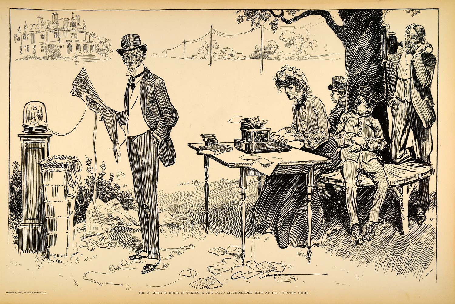 1906 Print Charles Dana Gibson Victorian Businessman Secretary Typewriter Satire