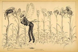 1906 Print Charles Dana Gibson Girls Flower Heads Old Man Butterfly Victorian