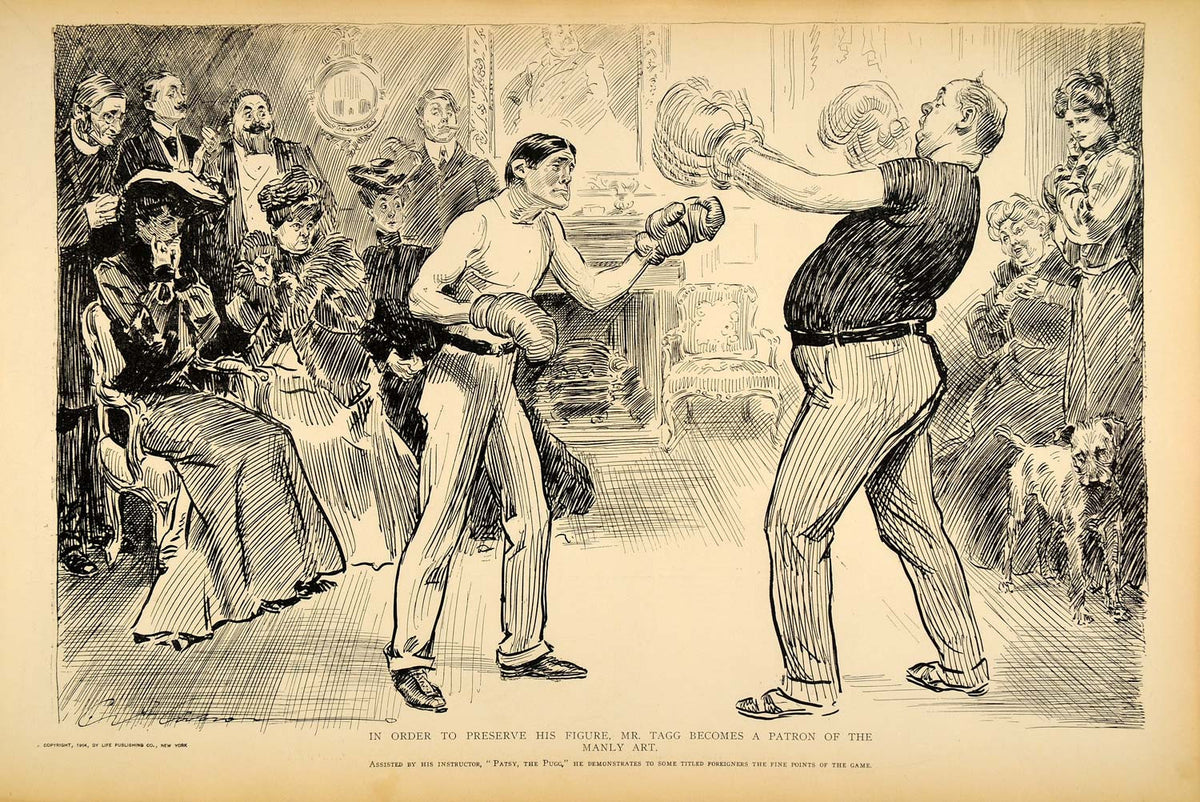 1906 Print Charles Dana Gibson Boxing Boxers Fighters Gloves Victorian ...