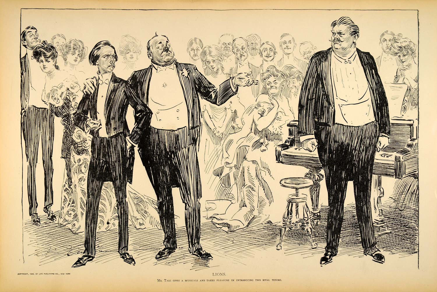 1906 Print Charles Dana Gibson Musical Recital Tenors Singers Victorian Humor