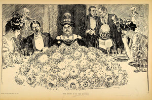 1906 Print Charles Dana Gibson Girl Dinner Party Guests Victorian Society Satire - Period Paper
