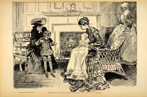 1906 Print Charles Dana Gibson Victorian Children Baby Nanny Line Drawing Sketch
