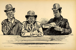 1906 Print Charles Dana Gibson Bar Drinkers Men Whiskey Bottle Victorian Humor - Period Paper
