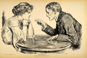1906 Print Charles Dana Gibson Girl Lovers Love Lawyer Victorian Romance Satire - Period Paper
