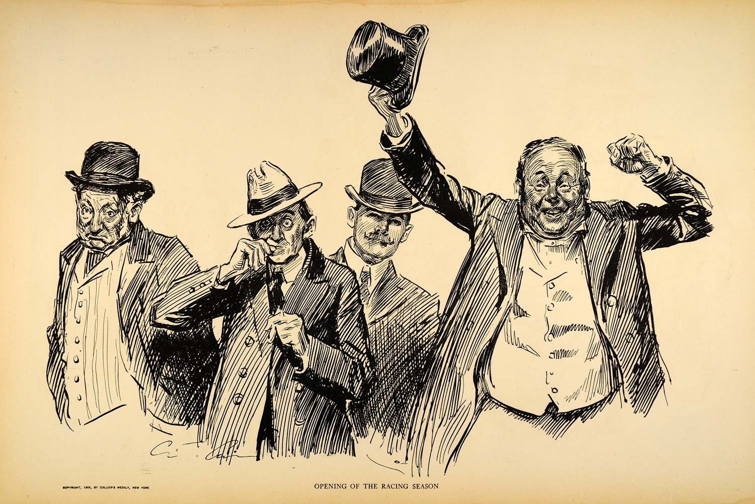 1906 Print Charles Dana Gibson Race Track Racing Fans Portraits Drawing Sketch