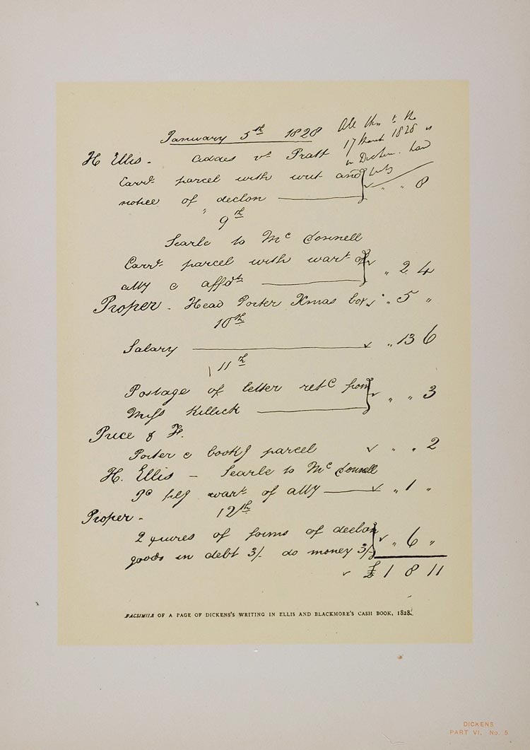 1900 Charles Dickens Handwriting Cash Book Lithograph - ORIGINAL CD