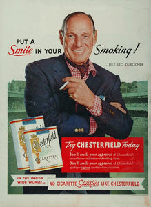 1955 Ad Chesterfield Cigarettes Leo The Lip Durocher Baseball Manager Smoker
