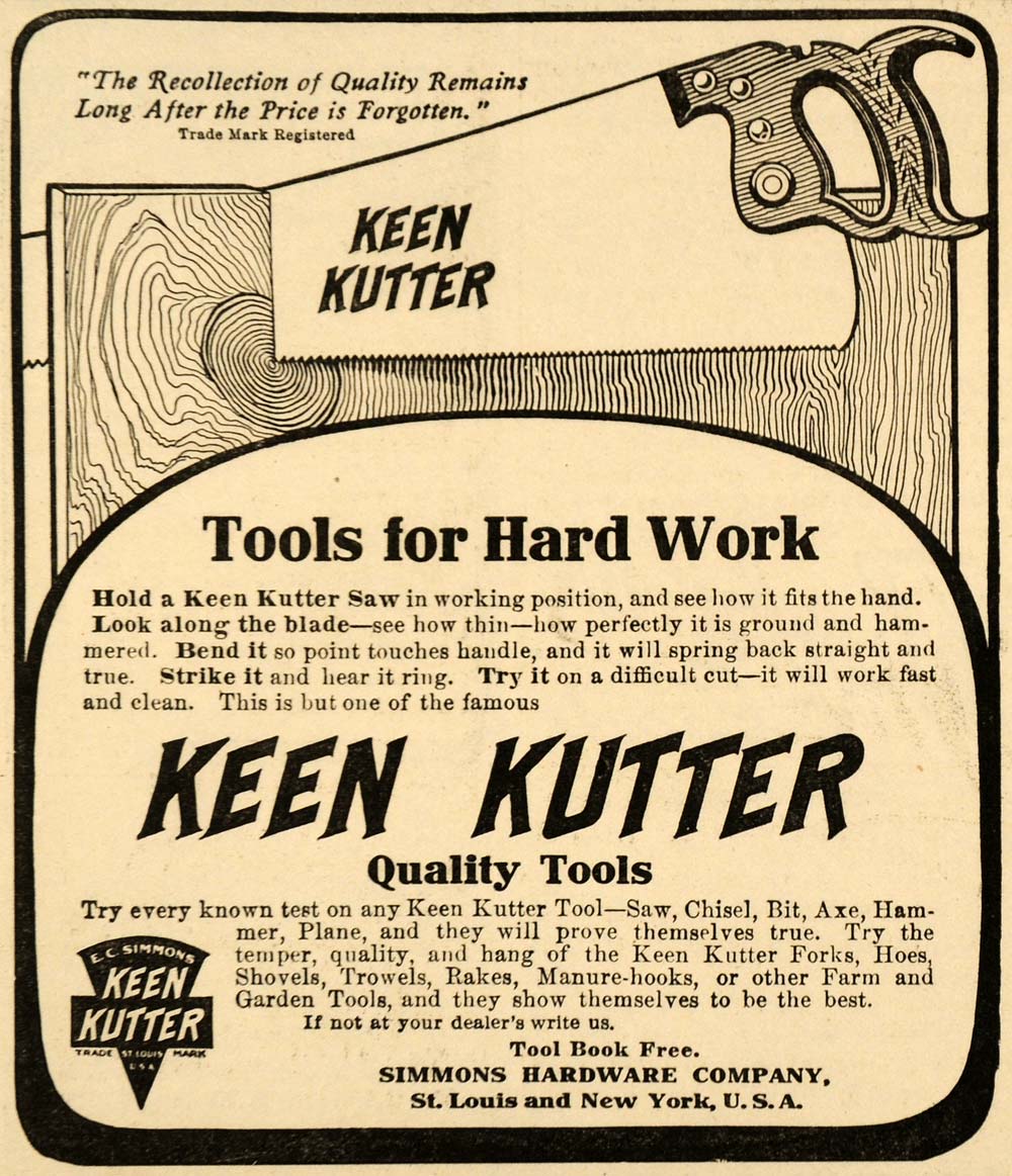 1907 Ad Saw Keen Kutter Tools Simmons Hardware Company - ORIGINAL CG1