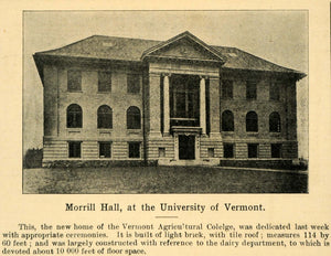 1907 Ad Morrill Hall University Vermont Agricultural - ORIGINAL ADVERTISING CG1