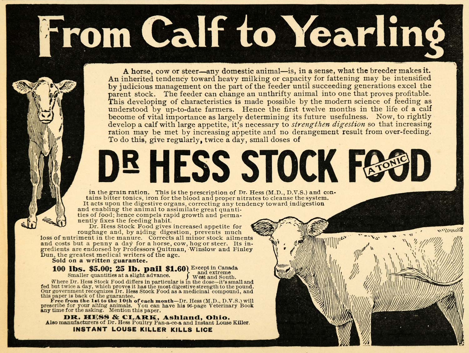 1907 Ad Cattle Digestive Aid Farm Dr. Hess Stock Food - ORIGINAL ADVERTISING CG1