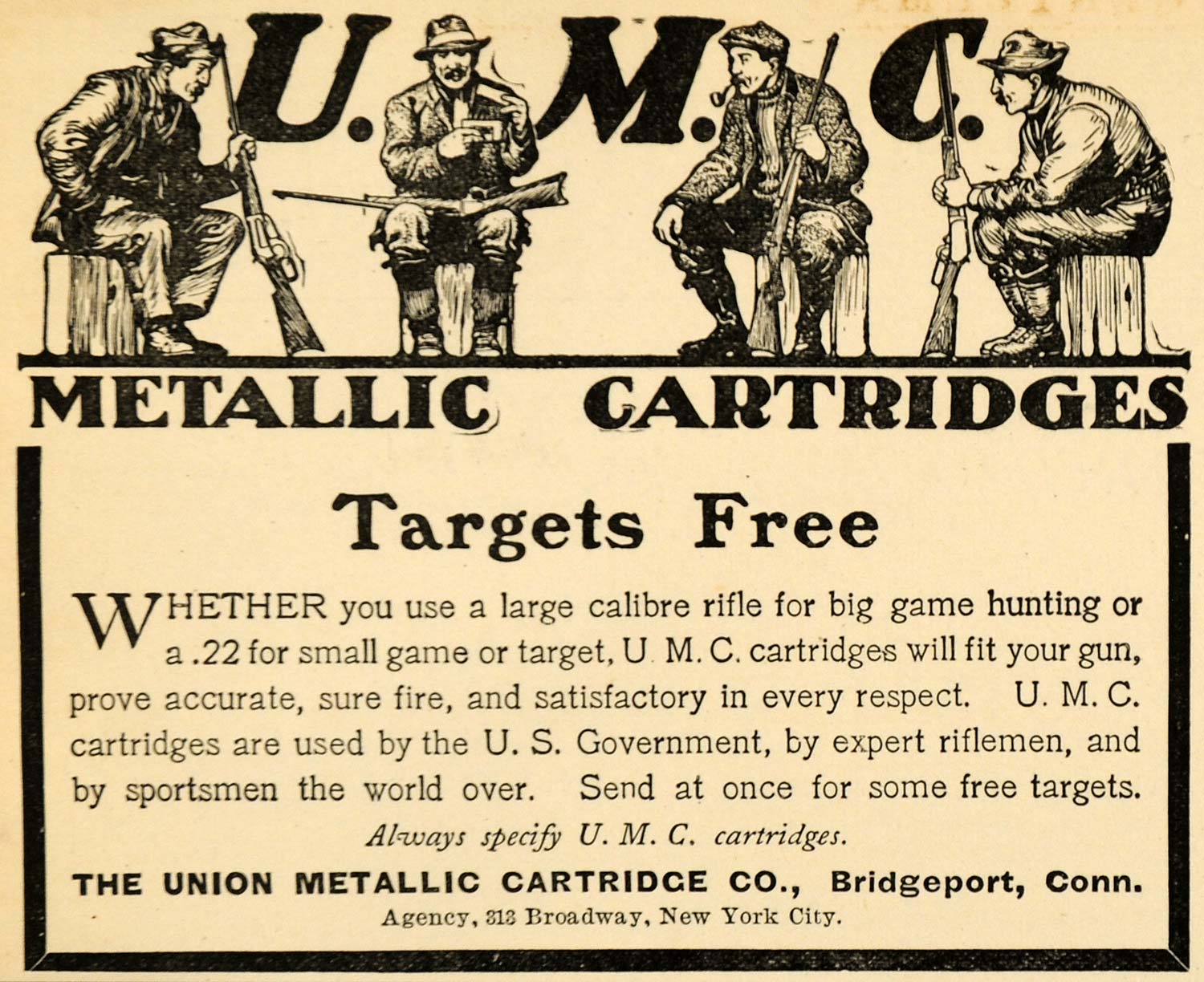 1907 Ad Union Metallic Cartridges Rifle Hunting Guns - ORIGINAL ADVERTISING CG1