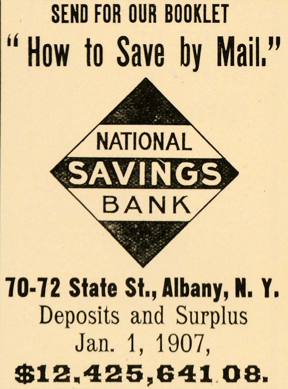 1907 Ad National Savings Bank 70-72 State St. Albany NY - ORIGINAL CG1