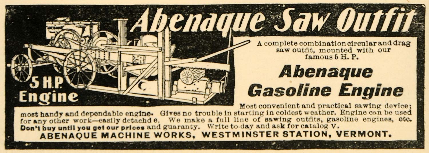 1907 Ad Abenaque Machine Saw Outfit Gasoline Engine - ORIGINAL ADVERTISING CG1