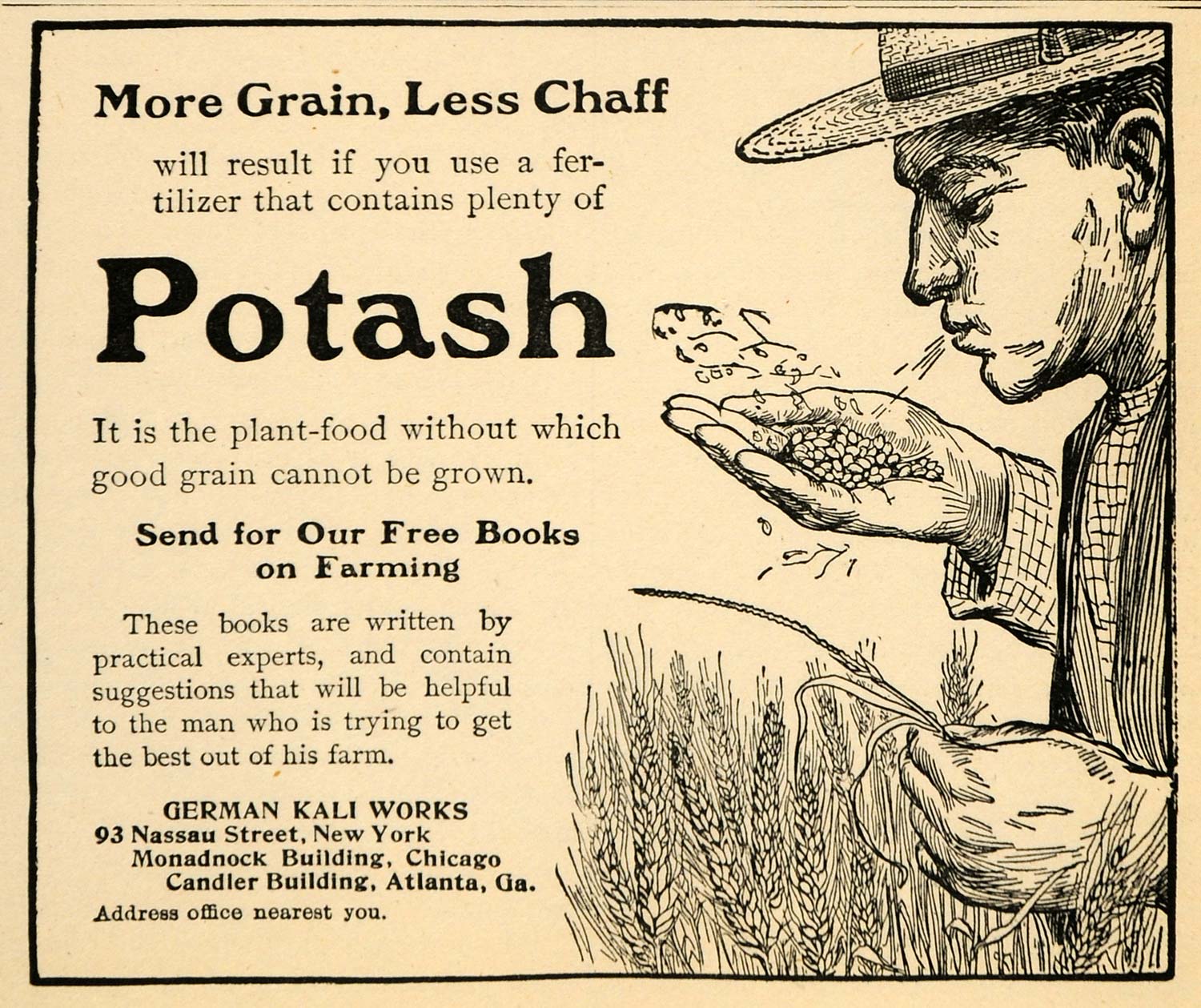 1907 Ad Potash Crop Grain Fertilizer German Kali Works - ORIGINAL CG1