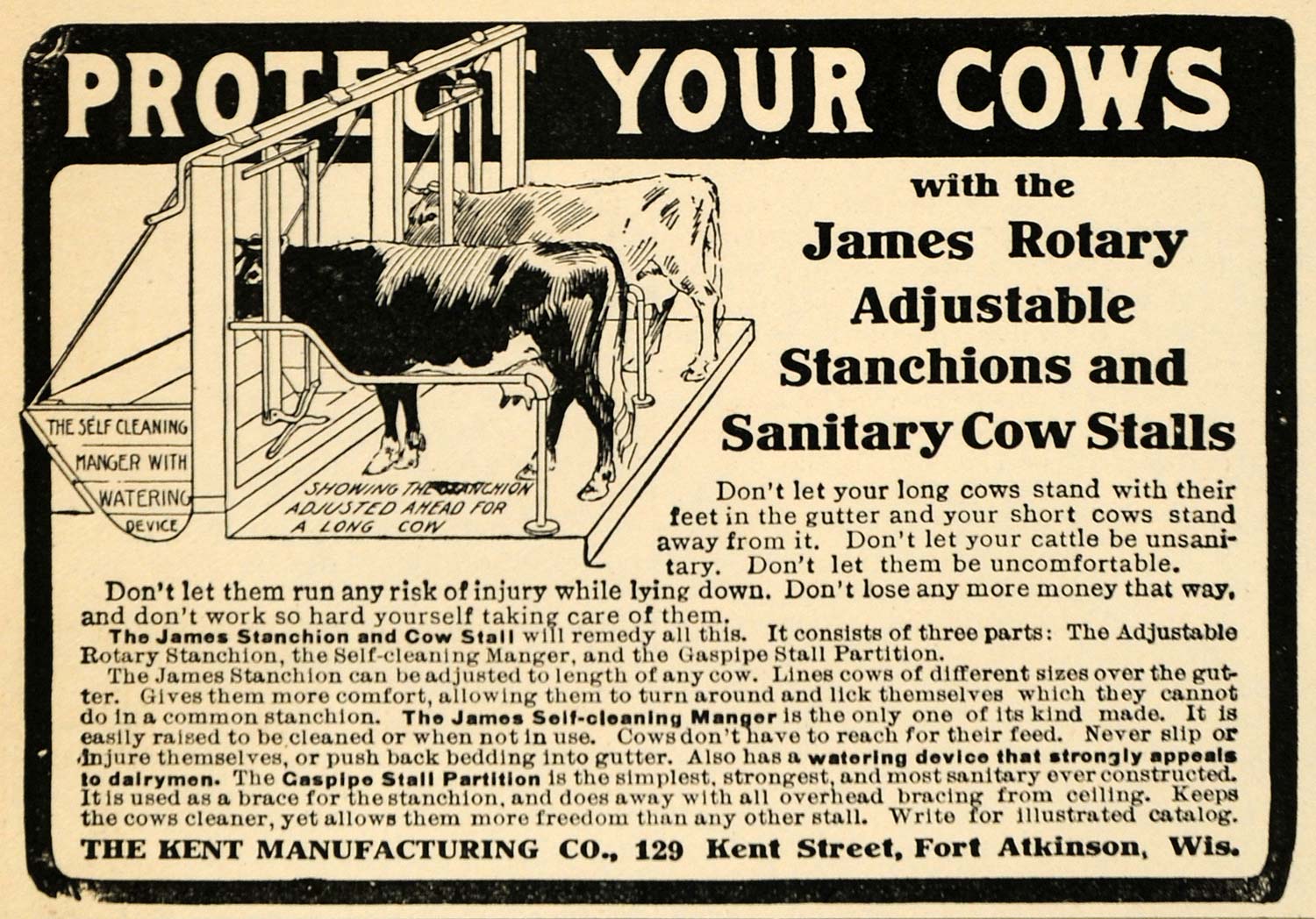 1907 Ad James Rotary Stanchion Cow Stalls Fort Atkinson - ORIGINAL CG1