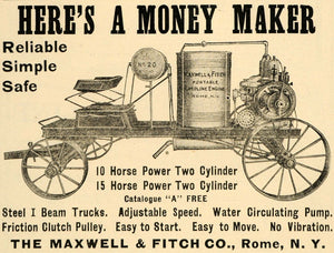 1907 Ad Maxwell Fitch Portable Gasoline Engine Farming - ORIGINAL CG1
