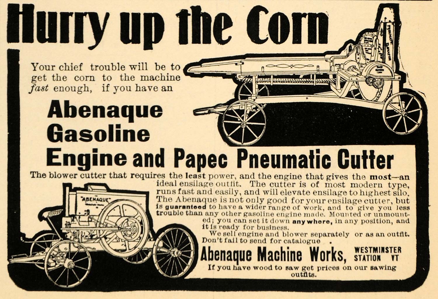 1907 Ad Abenaque Gasoline Engine Papec Pneumatic Cutter - ORIGINAL CG1