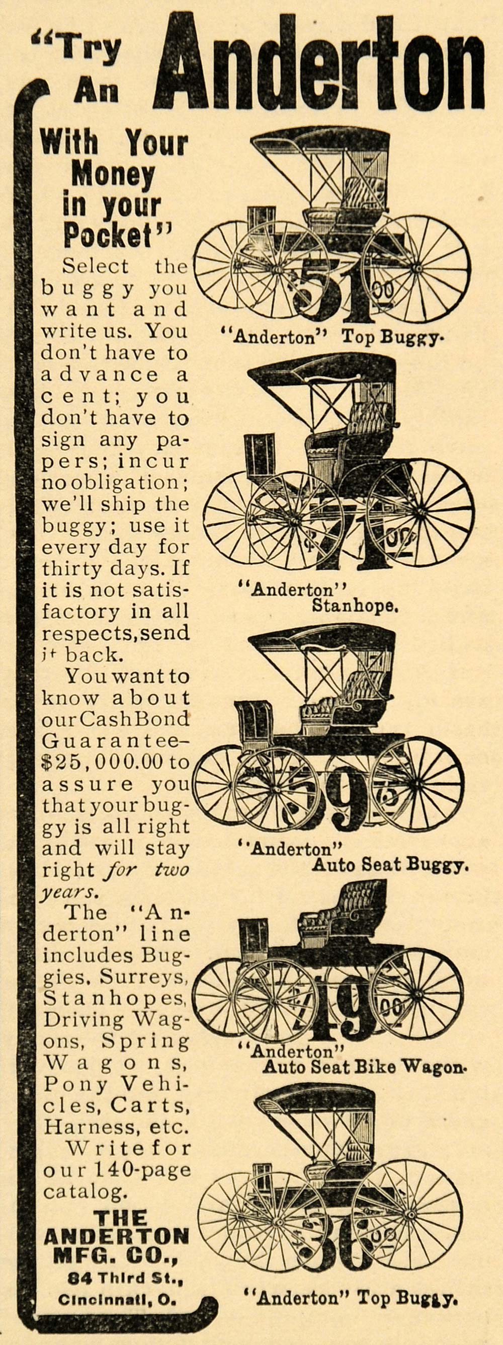 1907 Ad Antique Anderton Buggies Stanhope Wagons Price - ORIGINAL CG1