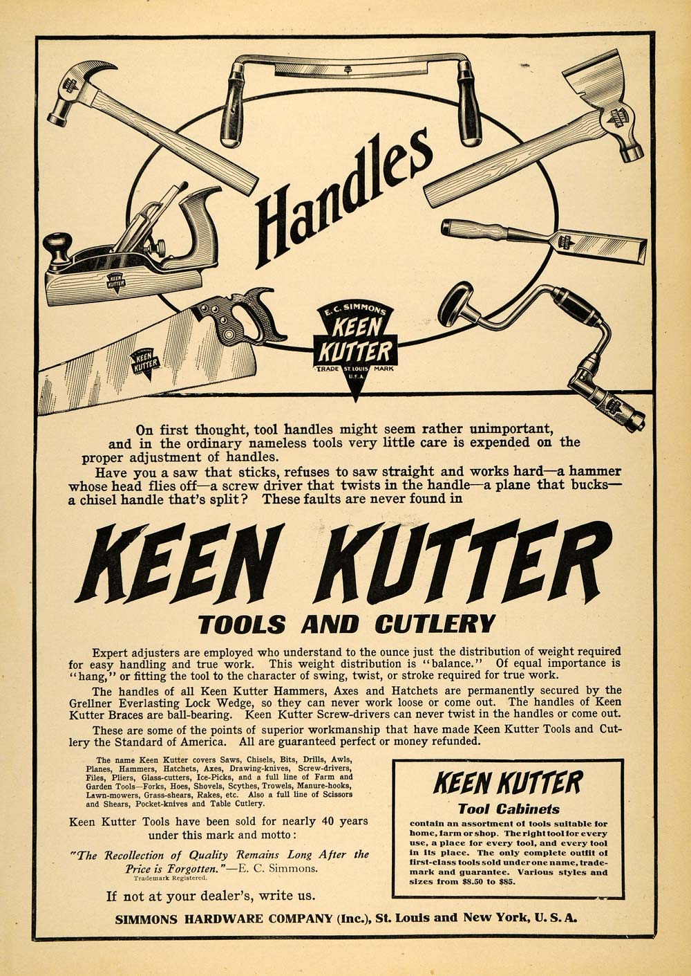 1907 Ad Keen Kutter Tools Cutlery E.C. Simmons Hardware - ORIGINAL CG2