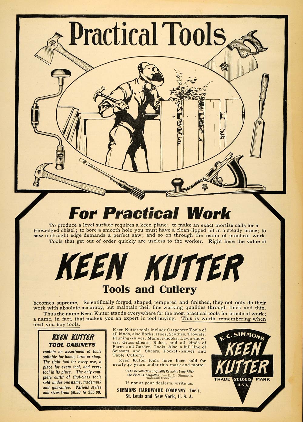 1907 Ad Keen Kutter Practical Tools Simmons Hardware ORIGINAL ADVERT