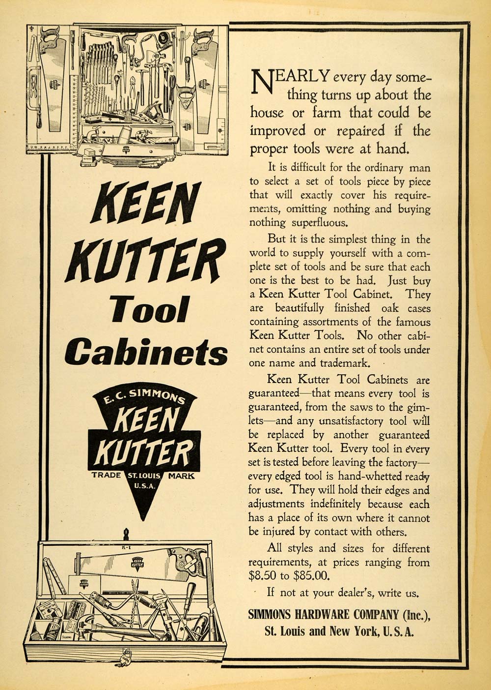 1907 Ad Keen Kutter Tool Cabinets E.C. Simmons Hardware - ORIGINAL CG2