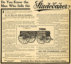 1907 Ad Studebaker Bros. Wagon Farming Vehicle Indiana - ORIGINAL CG2