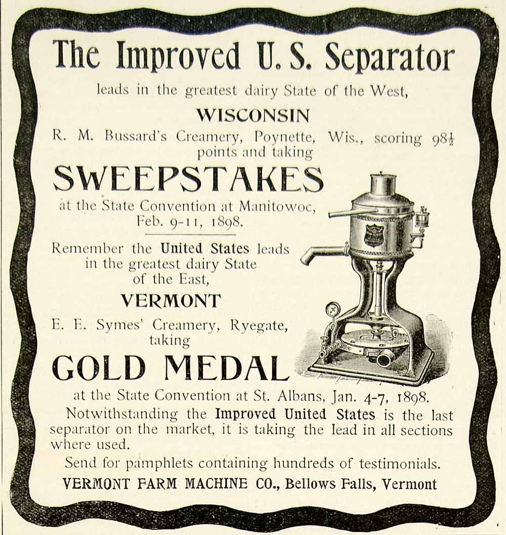 1898 Ad Bussard's Creamery Poynette Wisconsin Symes Ryegate US Separator CG3